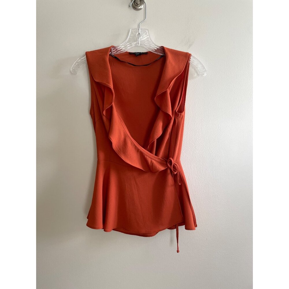 Forever 21 Rust Orange Ruffle Wrap Sleeveless Blouse